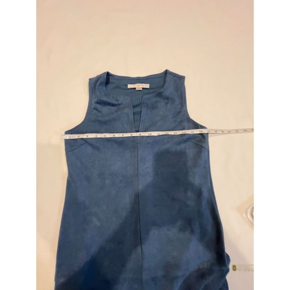 Boston Proper Womens Suede Shift Dress Split V Neck Sleeveless Blue Size 2 - Picture 4 of 6